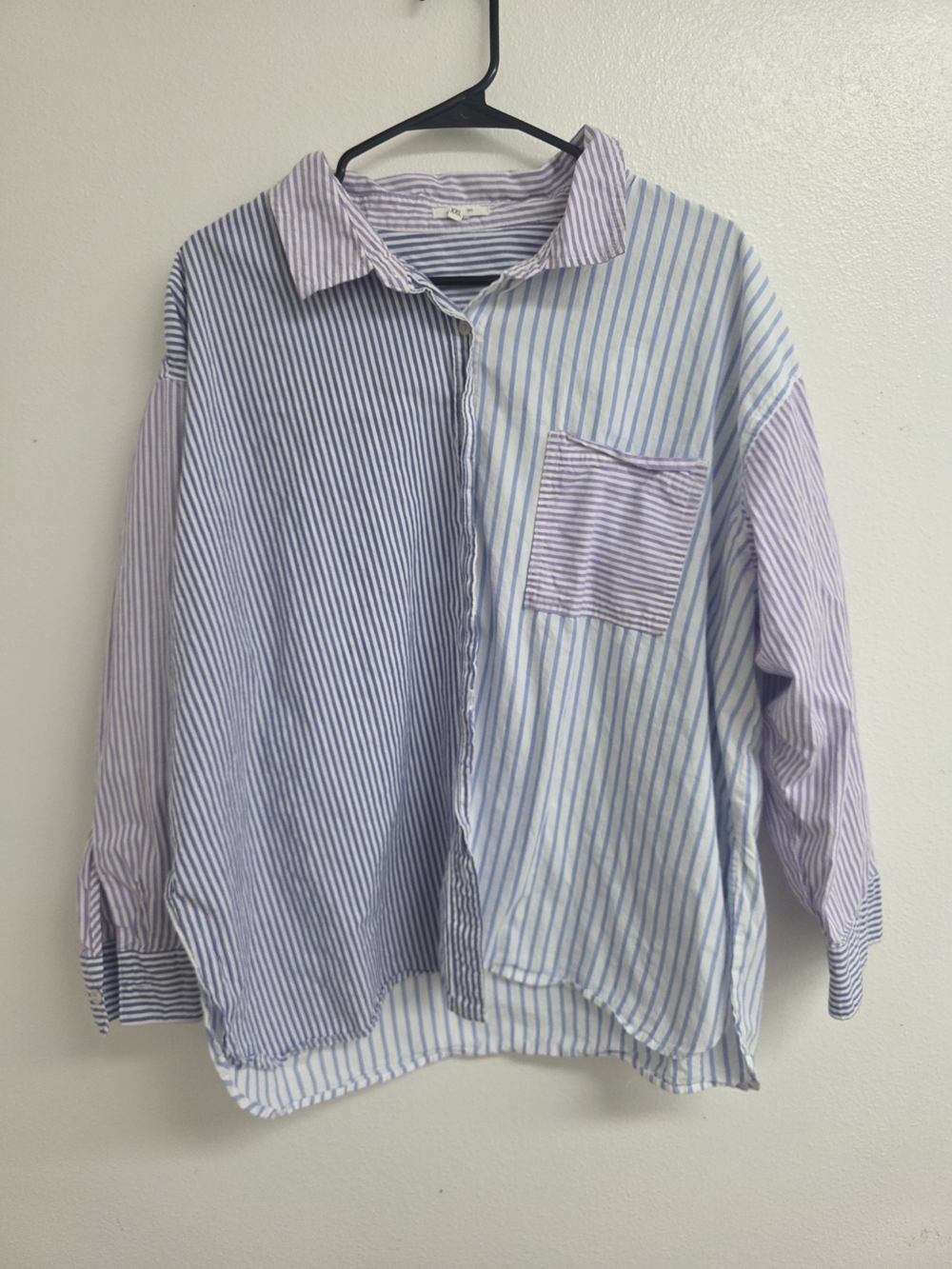 Maurices Blue and Light Purple Striped Patchwork Button-Down (0669)